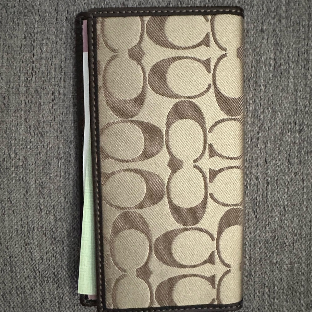 Coach Tan and Brown Signature Long Wallet